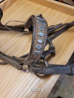 Vintage Leather Draft Horse Bridles Steel Design Set Of Two With Bits And Reins