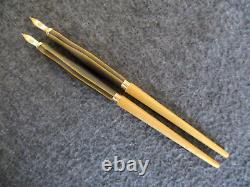 Vintage Levenger Calligraphy Dip Fountain Pen 18k Gold Nib Two-tone Wood -set(2)