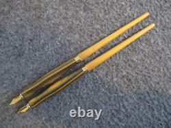 Vintage Levenger Calligraphy Dip Fountain Pen 18k Gold Nib Two-tone Wood -set(2)