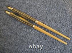 Vintage Levenger Calligraphy Dip Fountain Pen 18k Gold Nib Two-tone Wood -set(2)