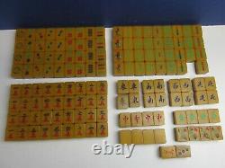 Vintage MAH JONG PHENOLIC BAKELITE set antique TWO TONE CRACKLED 141 TILES