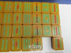 Vintage MAH JONG PHENOLIC BAKELITE set antique TWO TONE CRACKLED 141 TILES