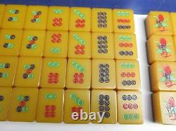 Vintage MAH JONG PHENOLIC BAKELITE set antique TWO TONE CRACKLED 141 TILES