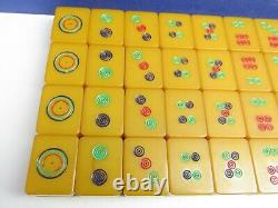 Vintage MAH JONG PHENOLIC BAKELITE set antique TWO TONE CRACKLED 141 TILES