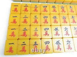 Vintage MAH JONG PHENOLIC BAKELITE set antique TWO TONE CRACKLED 141 TILES