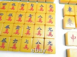 Vintage MAH JONG PHENOLIC BAKELITE set antique TWO TONE CRACKLED 141 TILES