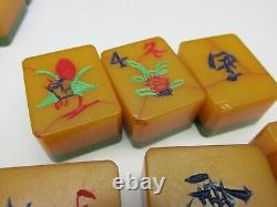 Vintage MAH JONG PHENOLIC BAKELITE set antique TWO TONE CRACKLED 141 TILES