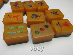 Vintage MAH JONG PHENOLIC BAKELITE set antique TWO TONE CRACKLED 141 TILES