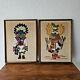 Vintage Mcm Mid Century Modern Native American Kachina Needlepoint Pair Set Two