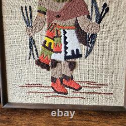 Vintage MCM Mid Century Modern Native American Kachina Needlepoint Pair Set Two