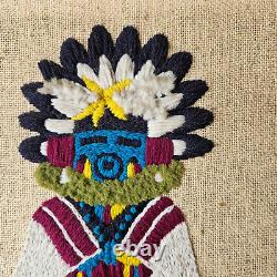 Vintage MCM Mid Century Modern Native American Kachina Needlepoint Pair Set Two