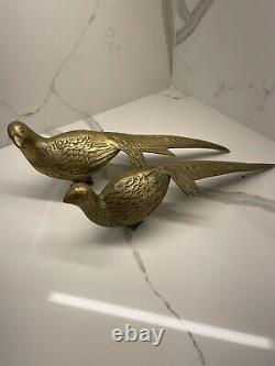 Vintage MID Century Modern Brass Pheasant Set Of Two Pair