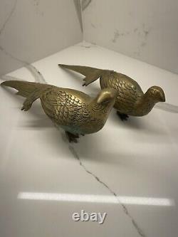 Vintage MID Century Modern Brass Pheasant Set Of Two Pair