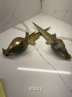 Vintage MID Century Modern Brass Pheasant Set Of Two Pair