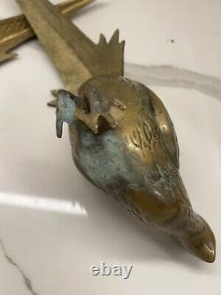 Vintage MID Century Modern Brass Pheasant Set Of Two Pair