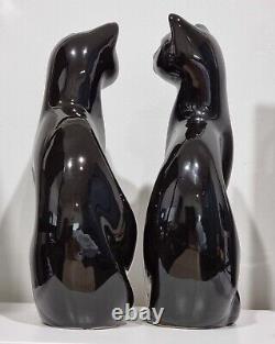 Vintage Mid Century Porcelain Set of Two Siamese Black Cats Made in Brazil 32 cm