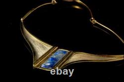 Vintage Modern Lapis Two Color Metal Clip Earrings Necklace Set Mr
