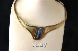 Vintage Modern Lapis Two Color Metal Clip Earrings Necklace Set Mr