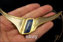 Vintage Modern Lapis Two Color Metal Clip Earrings Necklace Set Mr