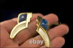 Vintage Modern Lapis Two Color Metal Clip Earrings Necklace Set Mr