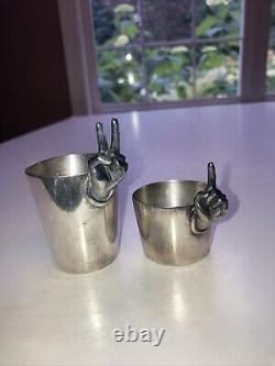 Vintage Napier One & Two Finger Oz Silverplate Cocktail Jigger / Shot Glass Set