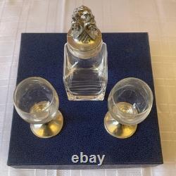 Vintage Norwegian Pewter And Crystal Glass Decanter Set. By Troll Tinn Rare