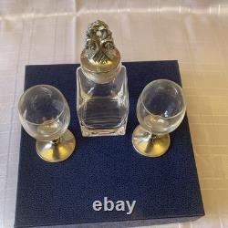 Vintage Norwegian Pewter And Crystal Glass Decanter Set. By Troll Tinn Rare