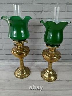 Vintage Oil Lamps With Glass Chimney And Green Shade Set Of Two