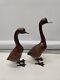 Vintage Pair Of Two Geese Ducks Birds Set Cast Yellow Brass Metal Statues
