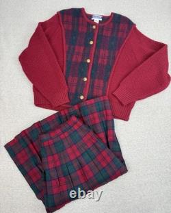 Vintage Pendleton Wool Tartan Sweater & Skirt Set Women's Size L 12 Petite Plaid