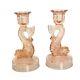 Vintage Pink Koi Depressions Glass Candleholders Set Of Two 7.5 1930's