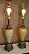 Vintage Porcelain Tiled Set Of Two Table Lamps With Finials