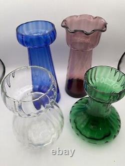 Vintage Purple, Blue, Green & Clear Hyacinth Bulb Forcing Glass Vases
