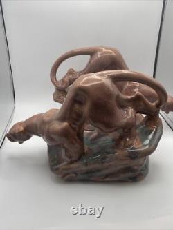 Vintage Rare Royal Hickman petty crystal glaze panther figure 2 pieces 1970