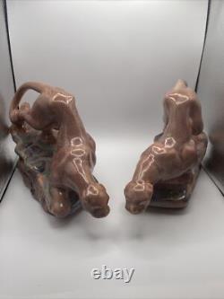 Vintage Rare Royal Hickman petty crystal glaze panther figure 2 pieces 1970