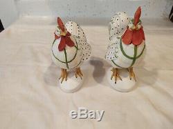 Vintage Rooster Hen Figurine White Black Yellow Red Collectible Pair Set of Two
