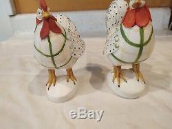 Vintage Rooster Hen Figurine White Black Yellow Red Collectible Pair Set of Two