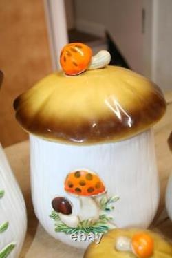 Vintage Sears Roebuck Merry Mushroom Canister Set 1970s 10pc Two-Sided
