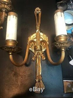 Vintage Set Of Two Brass Candelabras. 15Electric Wall Sconces. Both Work Great