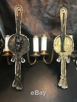 Vintage Set Of Two Brass Candelabras. 15Electric Wall Sconces. Both Work Great