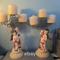 Vintage Set Of Two Cherub Candle Holders Beautiful Ornamental Pair Look Stunning