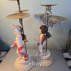 Vintage Set Of Two Cherub Candle Holders Beautiful Ornamental Pair Look Stunning