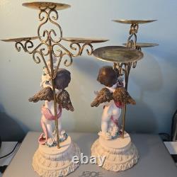 Vintage Set Of Two Cherub Candle Holders Beautiful Ornamental Pair Look Stunning
