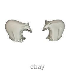 Vintage Set Of Two Glass Polar Bears White Murano Style Collectible