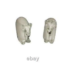 Vintage Set Of Two Glass Polar Bears White Murano Style Collectible