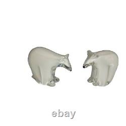 Vintage Set Of Two Glass Polar Bears White Murano Style Collectible