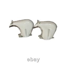 Vintage Set Of Two Glass Polar Bears White Murano Style Collectible