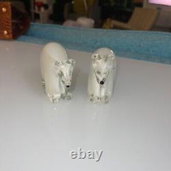Vintage Set Of Two Glass Polar Bears White Murano Style Collectible