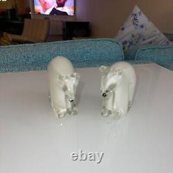 Vintage Set Of Two Glass Polar Bears White Murano Style Collectible