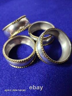 Vintage Set of Sterling Matching Napkin Rings Two Tone Beaded Edge MCM Mexico